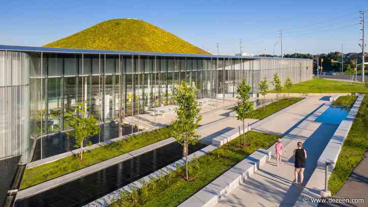 Grassy hill forms skylight over RDHA's Springdale Public Library near Toronto