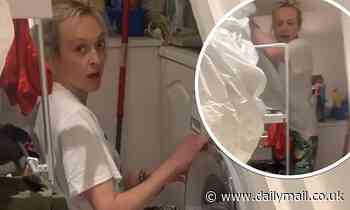 Fearne Cotton tackles a HUGE pile of laundry as son Rex, 7, incessantly calls out 'mum'