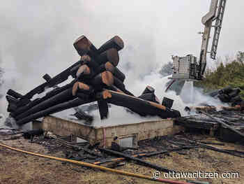 Road closure on Yorks Corners Road near Metcalfe as crews battle heavy smoke, flames at house