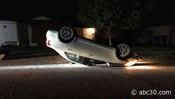 Car found overturned, empty in northwest Fresno