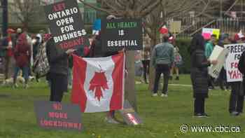 Anti-lockdown protesters irk premier by turning Canadian flag upside down