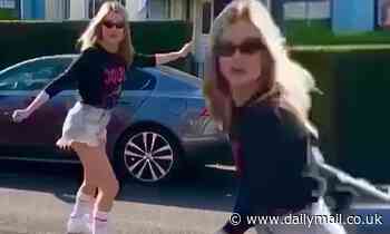 Laura Whitmore showcases her slender pins in denim shorts during fun-filled roller skating session