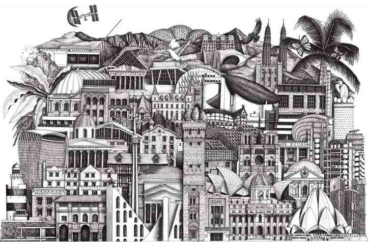 Illustrator Anna Gibb draws Isolation Escapes architecture montage