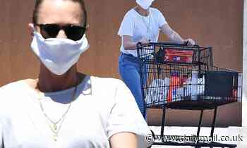 Robin Wright follows safety orders by wearing a mask to collect supplies from the supermarket 
