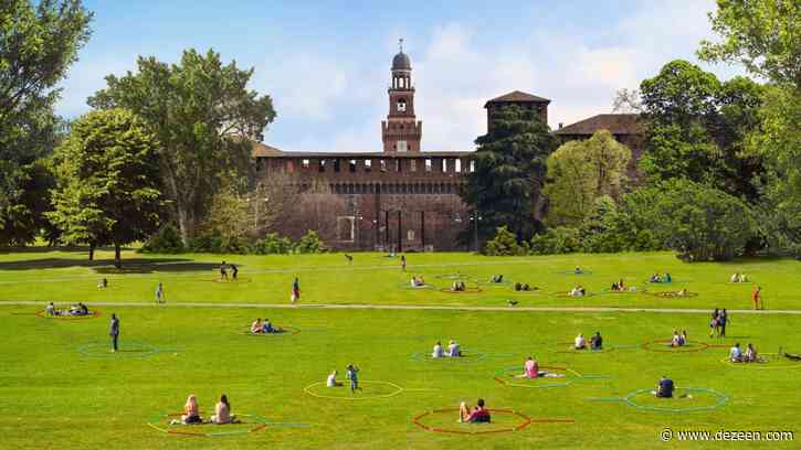 C'entro is a fibreglass frame to help people social distance in public parks