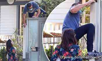 Ben Affleck, 47, tries to impress his new girlfriend Ana de Armas, 32, by leaping over the fence