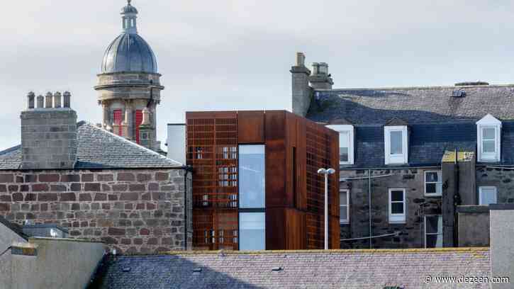 Moxon Architects adds perforated weathering steel extension to Aberdeenshire Council HQ