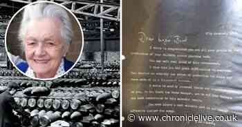 Ministry of Defence letter thanking Geordie workers for bomb making during war