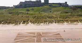 See giant Union Jack drawn on beach to mark VE Day