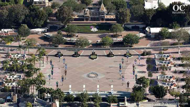 Aerial footage shows an eerily quiet Orange County — Disneyland, beaches and malls