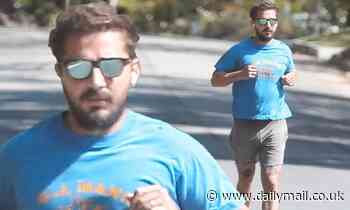 Shia LaBeouf flashes his wedding band from on-again wife Mia Goth as he jogs in Pasadena