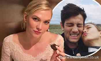 Karlie Kloss eats a cookie on the floor in her wedding dress