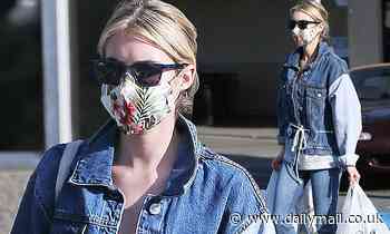 Emma Roberts goes shopping in face mask and double denim