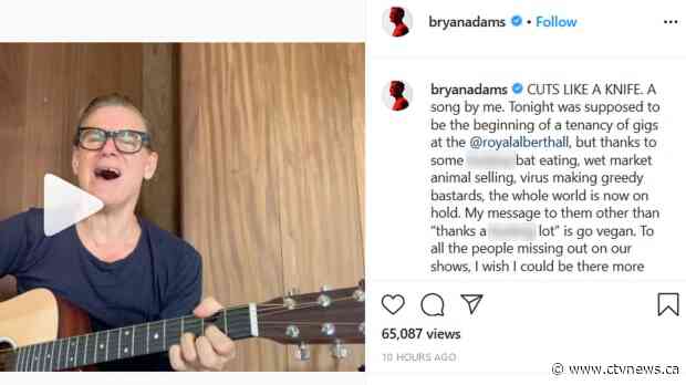 Bryan Adams blames 'bat eating,' 'virus making greedy bastards' in COVID-19 rant