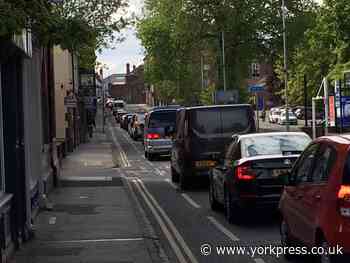 Traffic queues in York's Nunnery Lane - despite the lockdown