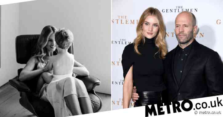 Rosie Huntington-Whiteley glows as she plays with son Jack in rare photos