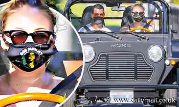 Joe Jonas and Sophie Turner take their green electric Moke for a spin