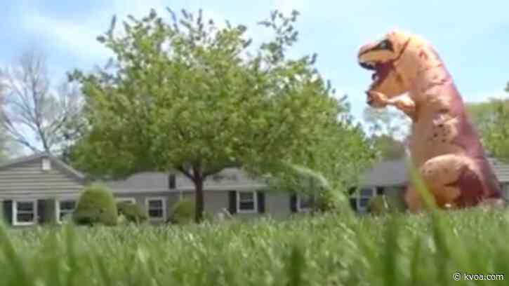 VIDEO: NJ T-Rex boy brings joy to neighborhood