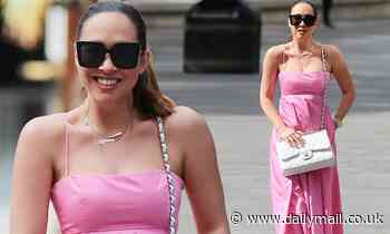 Myleene Klass nails daytime glamour in a pretty pink dress as she heads to work at Global studios