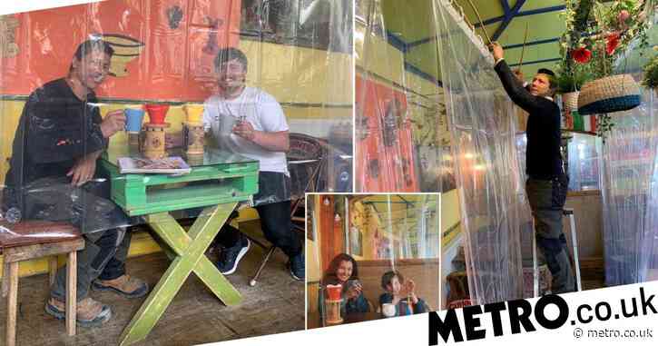 Cafe puts shower curtains between tables to keep diners apart