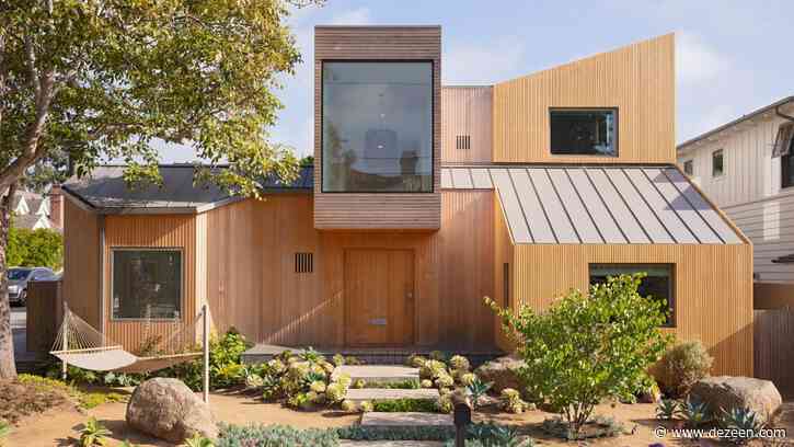 Slim wooden slats cover "wild geometry" of renovated Californian house