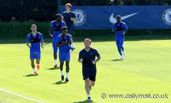 This is what five-player training looks like! Chelsea stars pictured back at Cobham for  first time