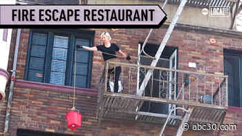 Chef delivers her famous breakfast sandwiches in a bucket from her fire escape