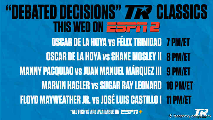 ESPN2 to Air Encore Presentation Featuring Some of Boxing’s Most Debated Decisions