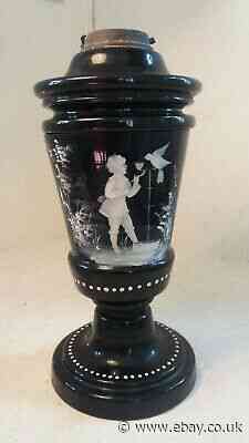 Antique Mary Gregory Black Glass Oil Lamp Base , ref 27