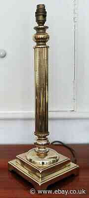 Large Vintage Solid Brass Table Lamp in the Shape of a Fluted Pillar