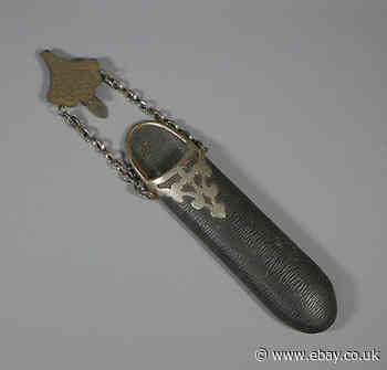 ANTIQUE VICTORIAN LEATHER AND STEEL CHATELAINE GLASSES CASE