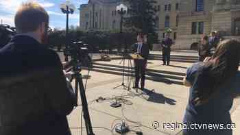 NDP gathers outside Legislative building to demand government's return