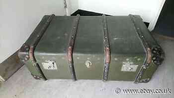 Antique / Vintage Leather & Wood Shipping Trunk Travel Case