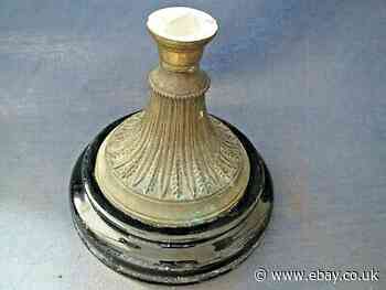 Old brass & china base for a table oil lamp