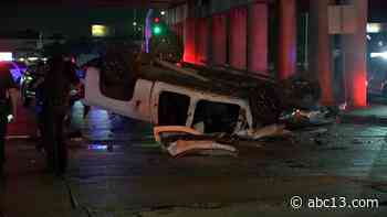 Street racers get away after causing crash that sent truck flying off I-45 - KTRK-TV