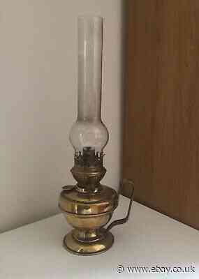 Antique Handheld Oil Lamp By Brenner With Cosmos Burner And Glass Chimney