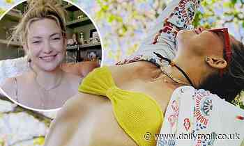 Kate Hudson flaunts her incredible physique in a canary yellow bikini as she soaks up the sun
