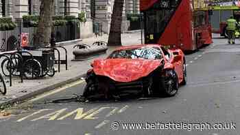 Mangled Ferrari written-off on the deserted streets of Westminster