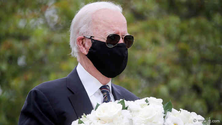 Is that you, Joe? Biden’s mask-sunglasses combo covers entire face at first public appearance in over 2 months