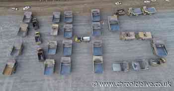 See giant tribute to NHS created with 30 trucks at mining site