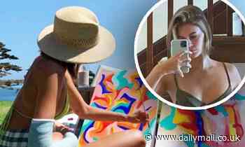 Kaia Gerber enjoys outdoor painting session in a bikini with her arm in a cast