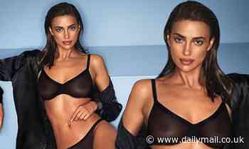 Irina Shayk shows off her toned abs and slender figure in semi-sheer black lingerie for Intimissimi