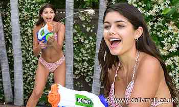 The Bachelor Hannah Ann Sluss shows off her bikini body as she enjoys a water fight