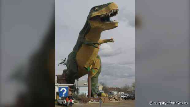 World's Largest Dinosaur in Drumheller, Alta. getting a paintjob