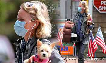 Naomi Watts wears a face mask and dotes on her rescue dog Izzy in The Hamptons - Daily Mail