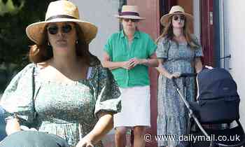 Millie Mackintosh takes her four-week-old daughter for a stroll with mum Georgina