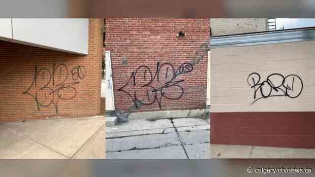 Lethbridge police seek details on suspect tagging buildings with graffiti