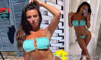 Kady McDermott looks sensational in a bandeau bikini as she soaks up the sun in her garden