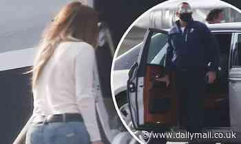 Jennifer Lopez boards a private jet in Miami with her fiance Alex Rodriguez and their children
