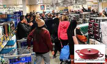 Massive crowd of Aldi shoppers forget about social distancing as they fight for cheap Dutch ovens 